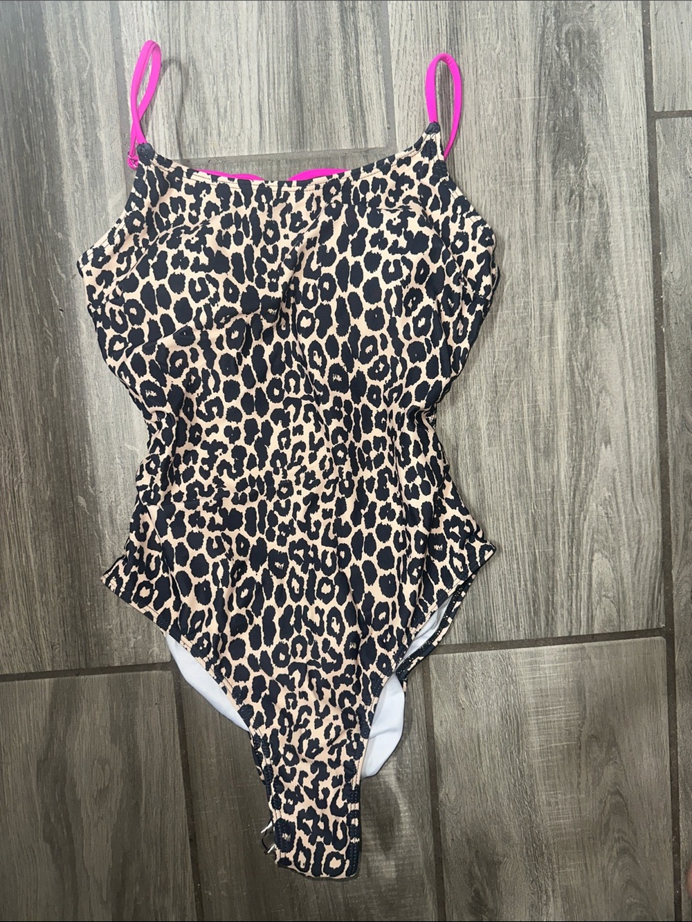 Leopard Print One-Piece Swimsuit with Hot Pink Strappy Back Detail